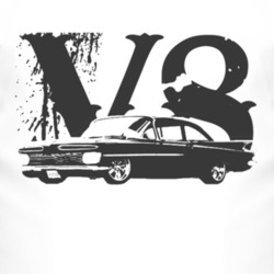1959 CHEVY BISCAYNE Side View Black Graphic V8 Light T Shirt