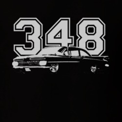 1959 CHEVY BISCAYNE Side View White Graphic Engine Size Dark T Shirt