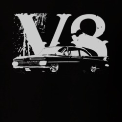 1959 CHEVY BISCAYNE Side View White Graphic V8 Dark T Shirt