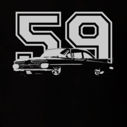 1959 CHEVY BISCAYNE Side View White Graphic Year Dark T Shirt