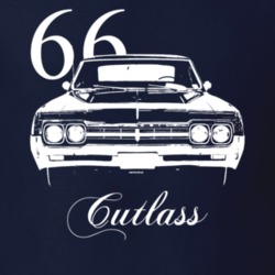 1966 Cutlass Grill View With Model and Large Year Dark Color T Shirt