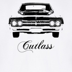 1966 Cutlass Grill View With Model Light Color T Shirt