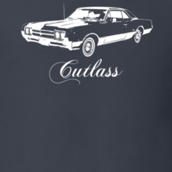 1966 Cutlass Side View With Model Dark Color T Shirt