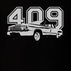 1963 CHEVY BISCAYNE Side View White Grapic Engine Size Dark T Shirt