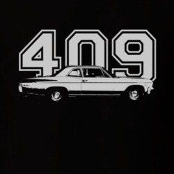 1965 CHEVY BISCAYNE Side View White Graphic Engine Size Dark T Shirt
