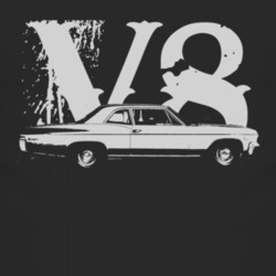 1965 CHEVY BISCAYNE Side View White Graphic V8 Dark Shirt