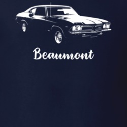 1969 Beaumont Side View With Model Dark Color T Shirt