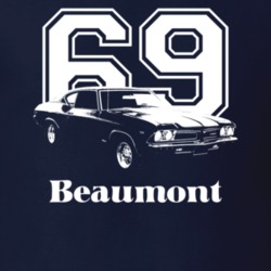 1969 Beaumont Side Viewwith Year And Model Dark Color T Shirt