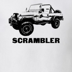 1984 Scrambler Side View With Model Light Color T Shirt