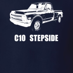 1970 C10 Stepside Angle View With Model Stepside Dark Color T Shirt