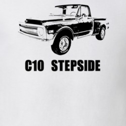 1970 C10 Stepside Angle View With Model Stepside Light Color T Shirt