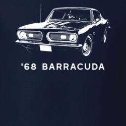 1968 Barracuda Side View With Model And Year Dark Color T Shirt