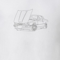 E30 Side View Open Hood Joe Mitchell Sketch White T Shirt