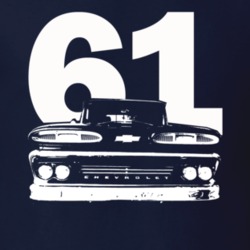 1961 C10 Apache Pickup Grill View With Year Navy T Shirt