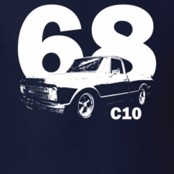 1968 C10 Pickup Truck Side View With Year And Model Name Navy T Shirt