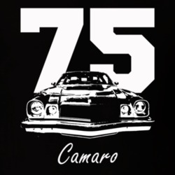 1975 Camaro Grill View With Year And Model Name Black T Shirt