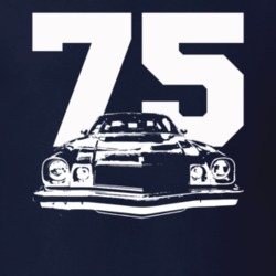 1975 Camaro Grill View With Year Navy T Shirt