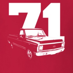 1971 K10 Apache Pickup Truck Side View With Year Red T Shirt