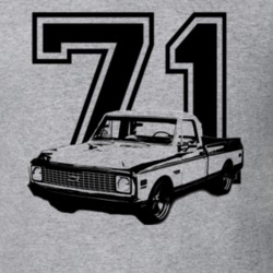 1971 K10 Apache Pickup Truck 3/4 View With Year Heather Grey T Shirt