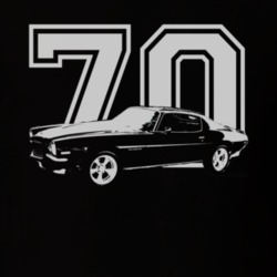1970 CHEVY CAMARO SS Side View White Graphic With Year Dark T Shirt