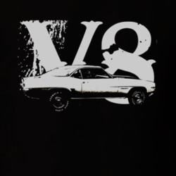 1970 CHEVY CAMARO Z28 Side View White Graphic With V8 Dark T Shirt