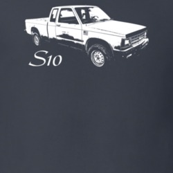 1986 S10 Side View With Model Dark Color T Shirt