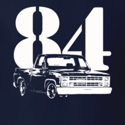 1984 C10 K10 Pickup Truck Side View With Year Navy Blue T Shirt