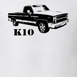 1982 K10 Pickup Truck Three Quarter View With Model Name White T Shirt