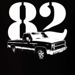 1982 C10 K10 Pickup Truck Three Quarter View With Year Black T Shirt