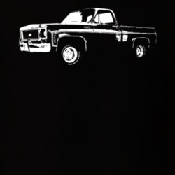 1973 C10 K10 Pickup Truck Three Quarter View Black T Shirt