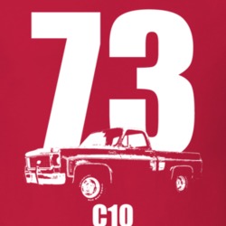 1973 C10 Pickup Truck Three Quarter View With Year And Model Name Red 
