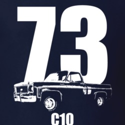 1973 C10 Pickup Truck Thre Quarter View With Model Name Navy Blue T Sh