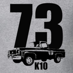 1973 K10 Pickup Truck Three Quarter View With Year And Model Name Heat