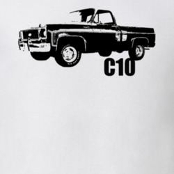 1973 C10 Pickup Truck Three Quarter View With Model Name White T Shirt