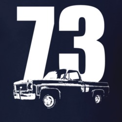 1973 C10 K10 Pickup Truck Three Quarter View With Year Navy Blue T Shi