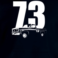 1973 C10 K10 Pickup Truck Three Quarter View With Year Navy Blue T Shi