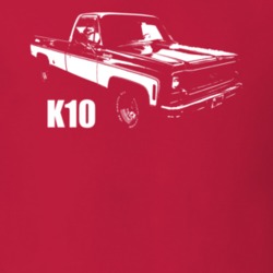 1974 K10 Pickup Truck Three Quarter View With Model Name Red T Shirt