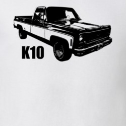1974 K10 Pickup Truck Three Quarter View With Model Name White T Shirt