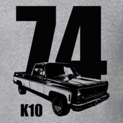 1974 K10 Pickup Truck Three Quarter View With Year And Model Name Heat