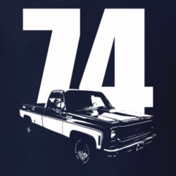 1974 C10 K10 Pickup Truck Three Quarter View With Year Navy Blue T Shi