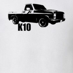 1975 K10 Pickup Truck Three Quarter View With Model Name White T Shirt