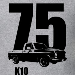 1975 K10 Pickup Truck Three Quarter View With Year And Model Name Heat