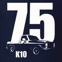 1975 K10 Pickup Truck Three Quarter View With Year And Model Name Navy