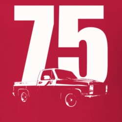 1975 C10 K10 Pickup Truck Three Quarter View With Year Red T Shirt