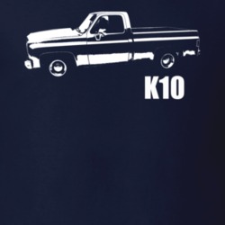 1976 K10 Pickup Truck Side View With Model Name Navy Blue T Shirt