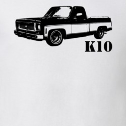 1977 K10 Pickup Truck Three Quarter View With Model Name White T Shirt