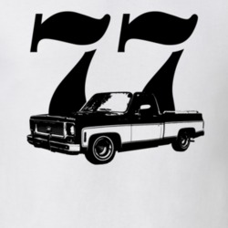 1977 C10 K10 Pickup  Truck Three Quarter View Wih Year White T Shirt