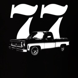 1977 C10 K10 Pickup Truck Three Quarter View With Year Black T Shirt