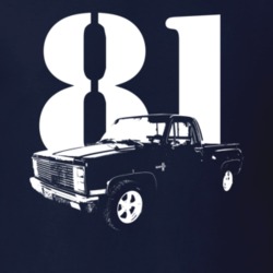 1981 C10 K10 Pickup Truck Three Quarter View With Year Navy Blue T Shi