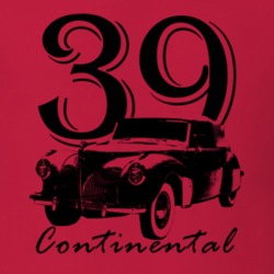 1939 Continental Three Quarter View With Year And Model Name Red T Shi